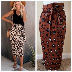 Vici collection leopard animal cheetah pattern midi wrap skirt